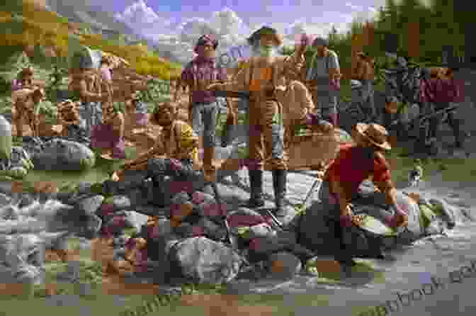 A Scene From 'The Lonesome Gods' Depicting A Group Of Gold Miners Panning For Gold In A River, Their Faces Etched With Determination And Anticipation. The Lonesome Gods (Louis L Amour S Lost Treasures): A Novel